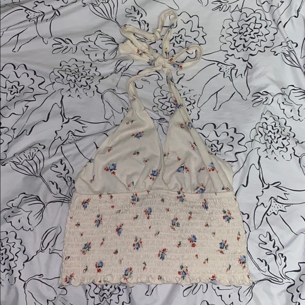 floral cream colored halter top never worn!!!
